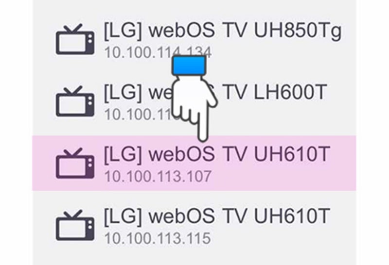 Nhấn vào tivi LG muốn kết nối với điện thoại iPhone