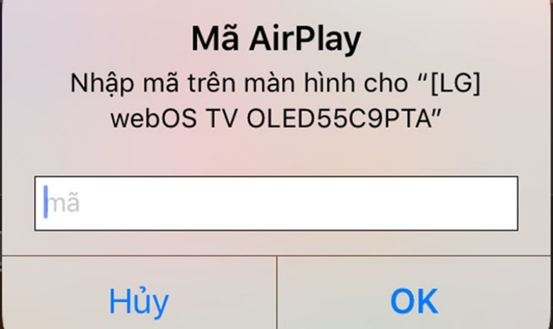 Điền mã Airplay trên iPhone và nhấn OK