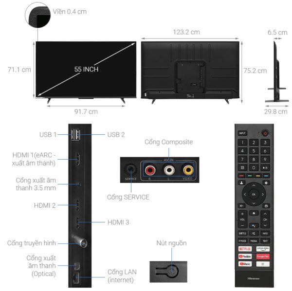Google Tivi Hisense 4K 55 inch 55A6500K