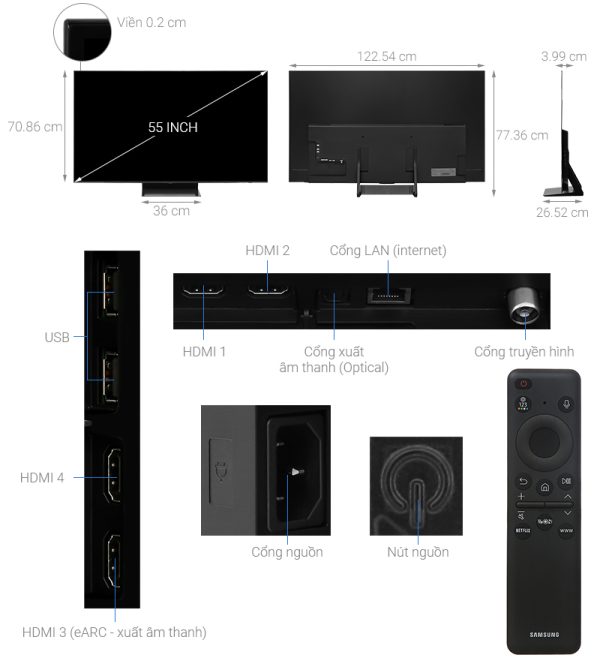Smart Tivi OLED Samsung AI 4K 55 inch QA55S90D