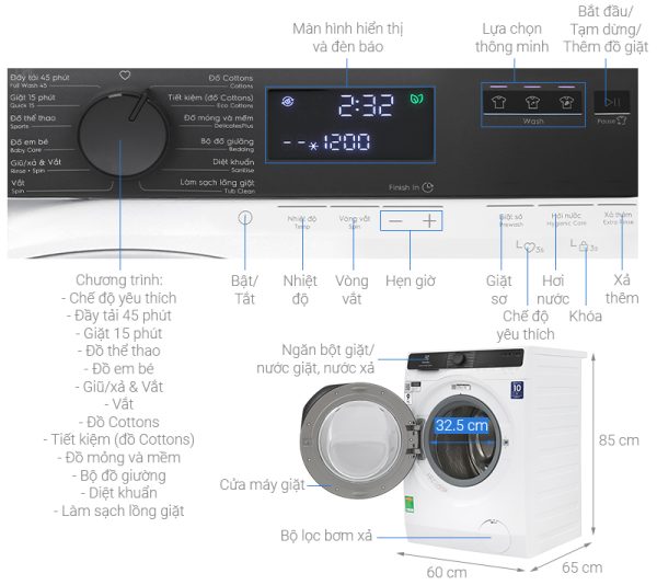 Máy giặt Electrolux UltimateCare 500 Inverter 9 kg EWF9023P5WC