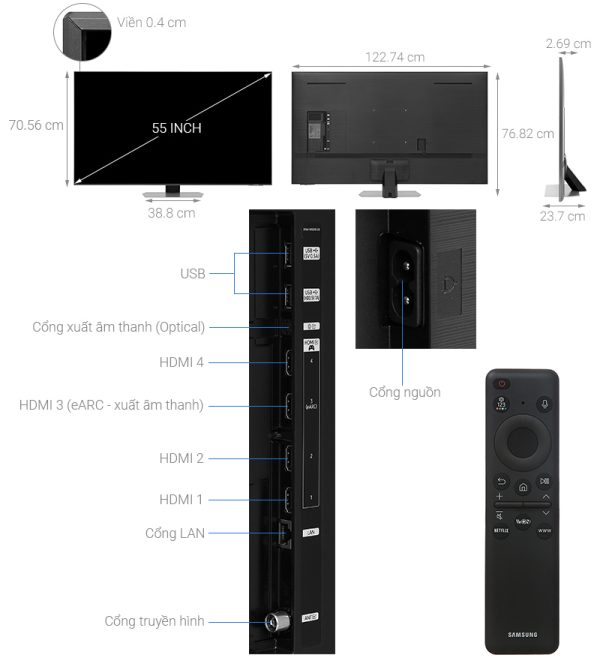 Smart Tivi Neo QLED Samsung AI 4K 55 inch QA55QN90D
