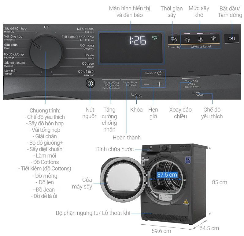 Máy sấy bơm nhiệt Electrolux UltimateCare 8 kg EDH803J5SC