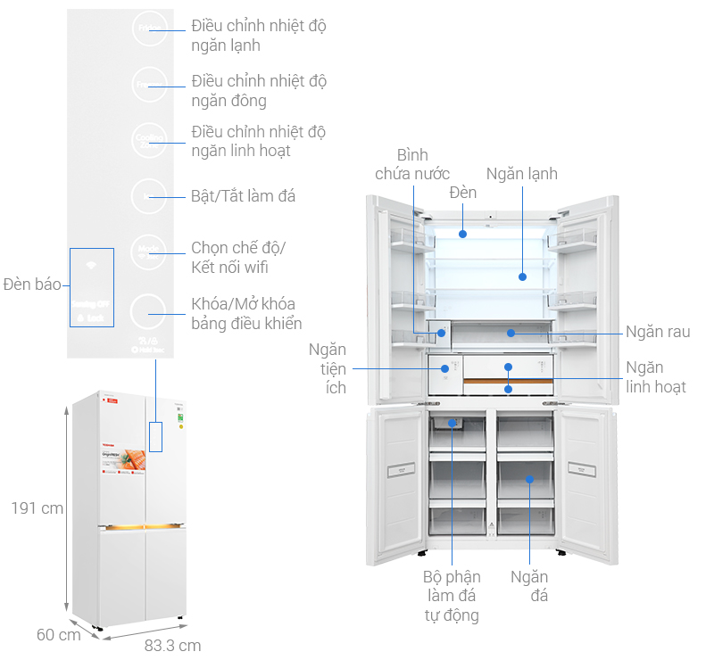 Toshiba Inverter 535 lít Japandi Multi Door GR-RF695WI